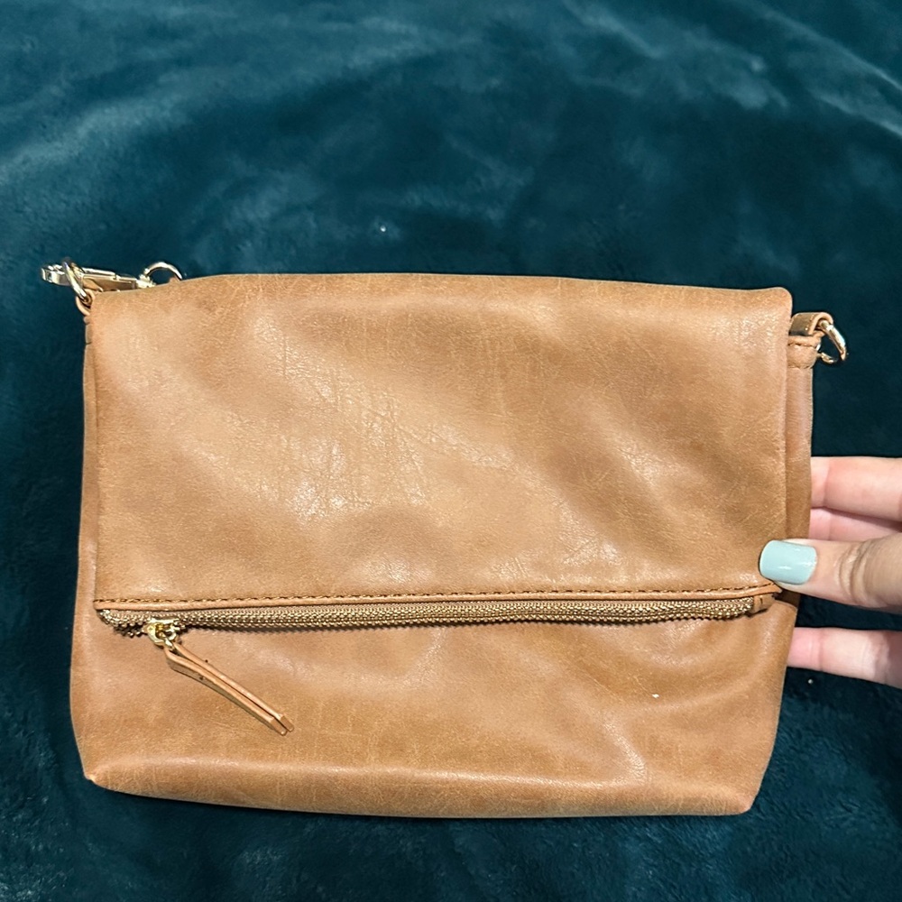 Tan fold over Women's Bag with multiple compartments